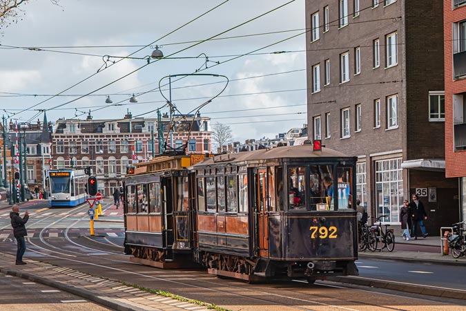 Amsterdam. Both modern and historical trams on route.