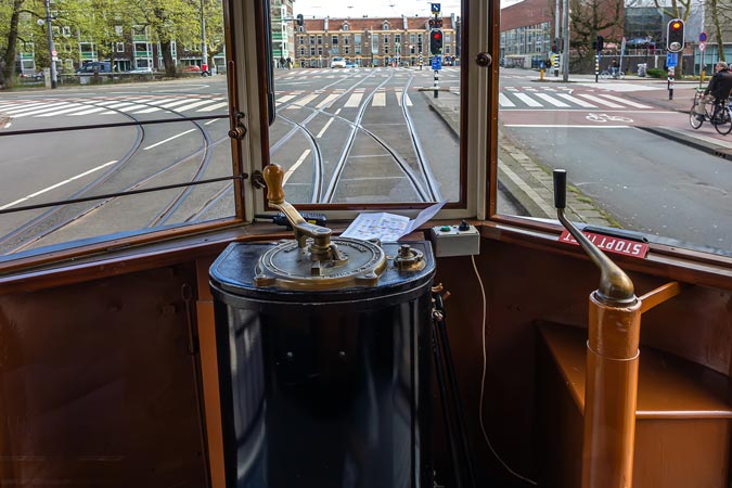 Amsterdam. Both modern and historical trams on route.