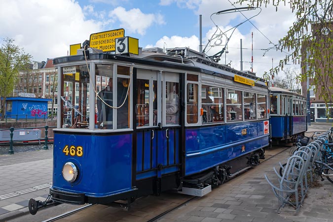Amsterdam. Both modern and historical trams on route.