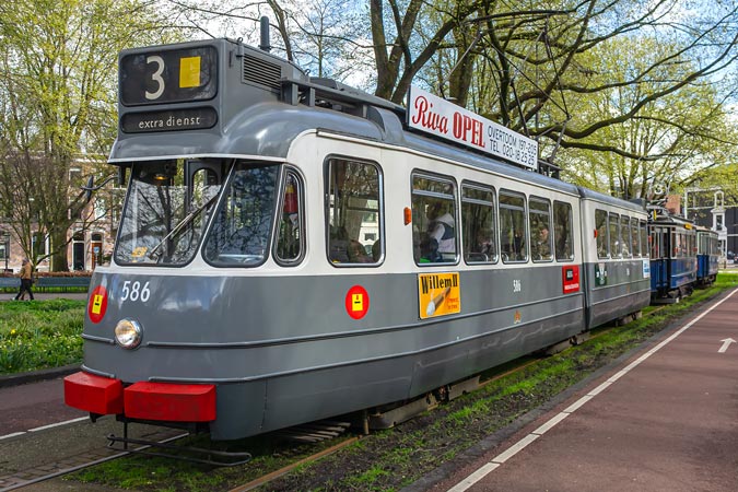 Amsterdam. Both modern and historical trams on route.