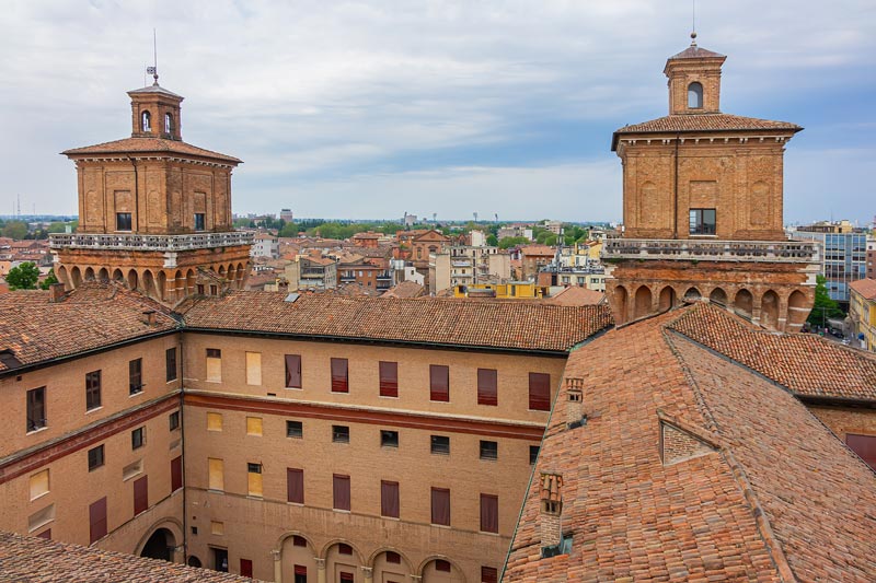 Italy, Ferrara. Estense Castle.  Towers.